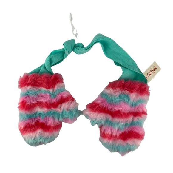 Cat & Jack Teal Knit Scarf With Faux Fur Rainbow Hand Pockets. Girls One Size - Picture 1 of 6